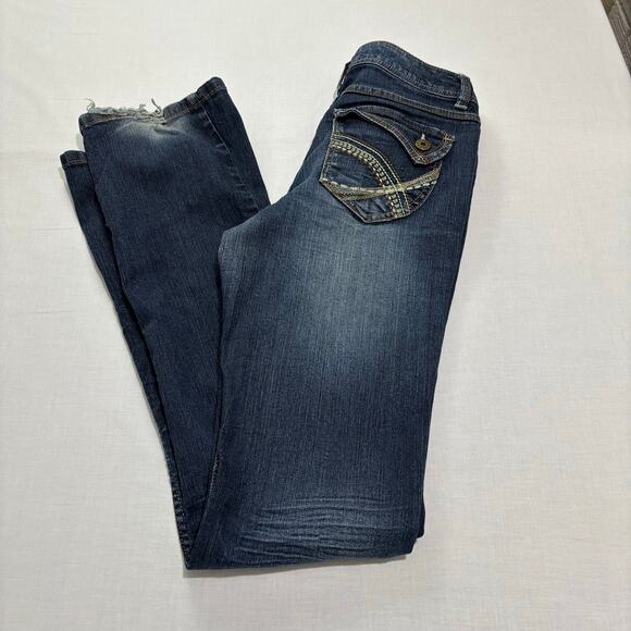 VTG Y2K Mudd Jeans Low Rise Flared size 5 Dark Wash Preppy 28 x 32 - Picture 8 of 8